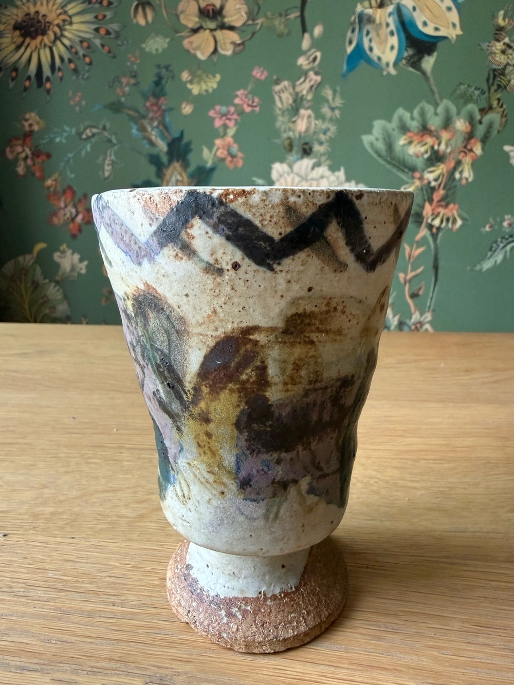 Midcentury MCM Pottery Vase 1964 60s 5 1/2” Tall Goblet Style Gray Violet Signed